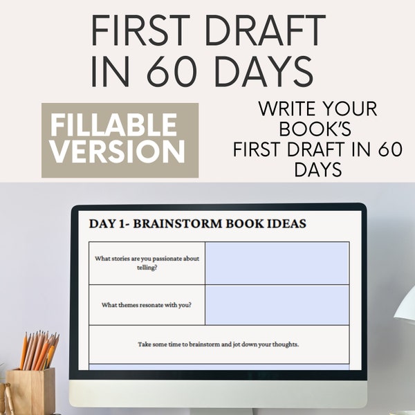 Fillable Guided Book Writing Planner in 60 Days, Novel Planner, Novel Planning Workbook, Novel Writing Kit, Outline a Novel, Plot Planner