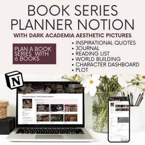 Notion for Writers, Book series notion, Dark academia notion for writing, Write a novel book series planner, Book planner notion template