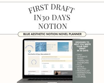 First Draft in 30 Days Notion Template- Blue Aesthetic