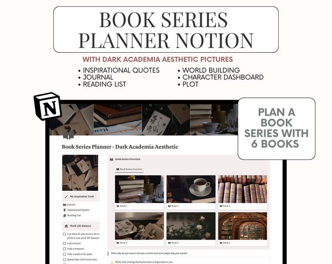 Book Series Writing Notion Template- Dark Academia Aesthetic