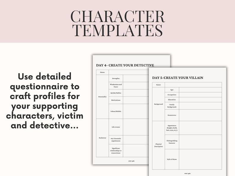 Murder Mystery Book Planner | Fillable Novel Planner Book Outline & Writing Worksheets | Mystery Writing Workbook for Crime Writers | Thriller Novel Plan & Book Series Planner