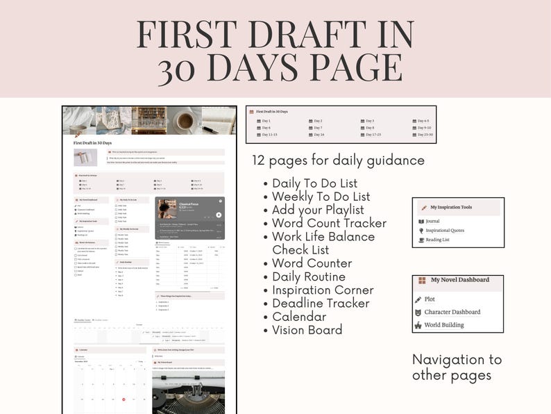Notion Novel Planner: First Draft in 30 Days, Author Writing Planner ...