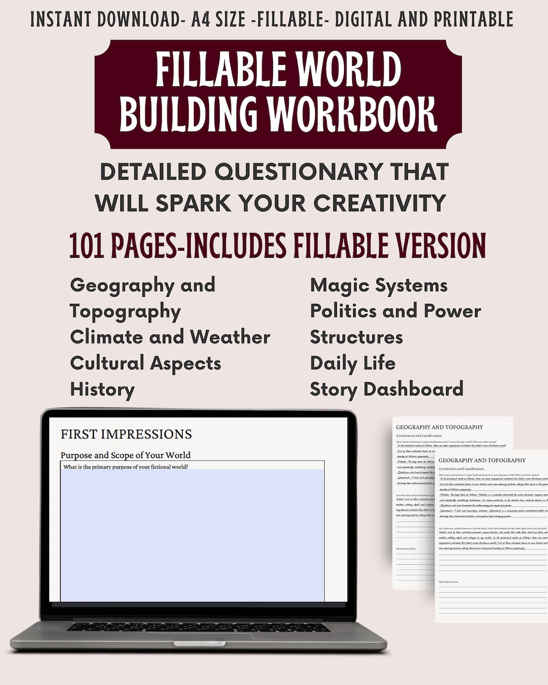 Fillable World Building Worksheet, Fantasy World Building Template ...