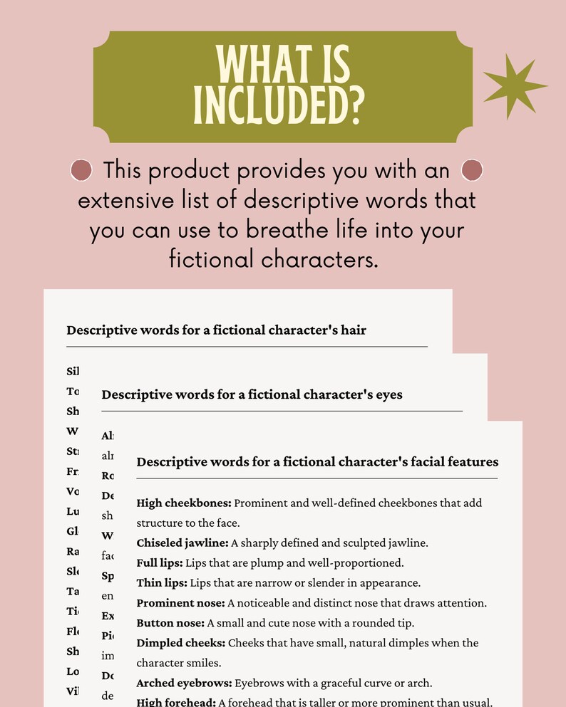 Character Creation Word List Descriptive Words for Writers Character