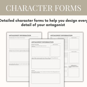 Novel Planner Writing Worksheets Novel Template Author Planner Writing Template Novel Workbook Writing Workbook Character Profiles Book Writing Planner Novel Outline antagonist workbook villain planner character creation