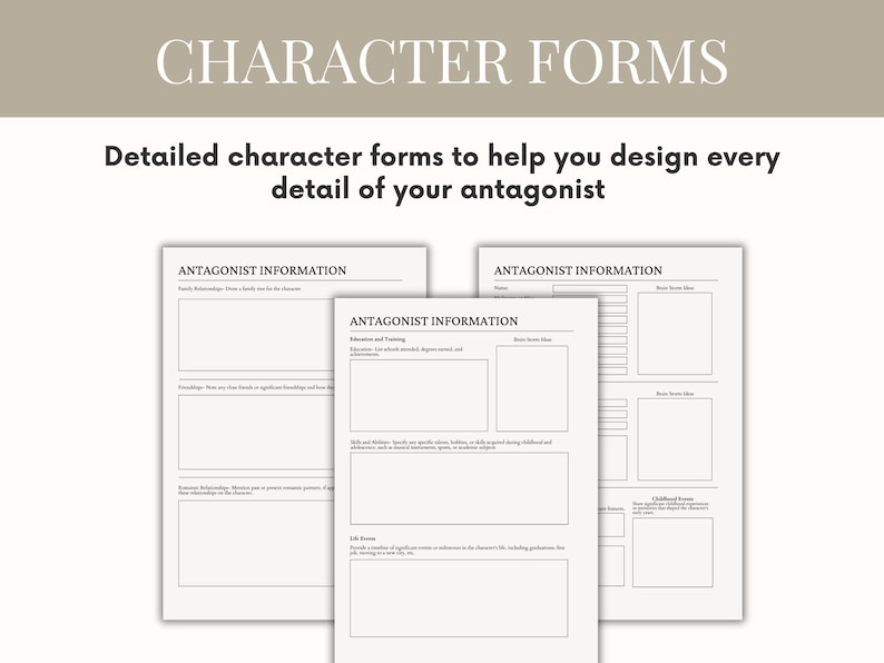 Novel Planner Writing Worksheets Novel Template Author Planner Writing Template Novel Workbook Writing Workbook Character Profiles Book Writing Planner Novel Outline antagonist workbook villain planner character creation