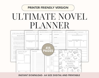 Planificador de escritura de novelas: Plantilla de plan de historia de autor, escritura de un libro (apta para imprimir)