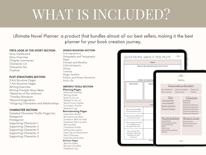Novel Planner Detailed Digital and Printable Novel Planner World Building Character Creation Workbook Writing Prompts Plot Workbook for writers author planner