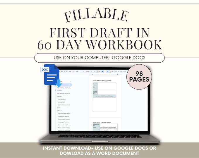 Fillable First Draft in 60 Days Novel Planner- Google Docs Version