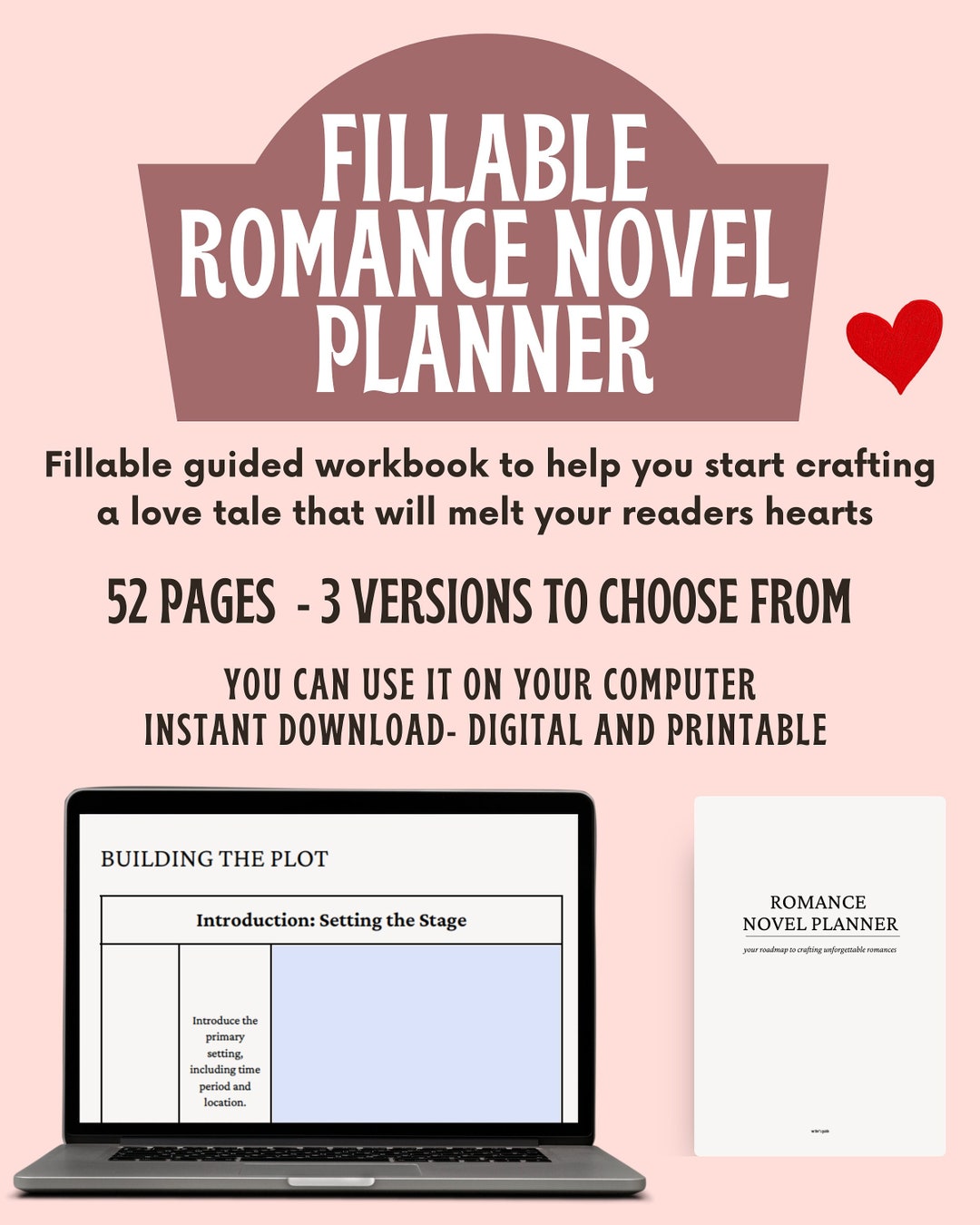 Fillable Romance Novel Planner, Novel Outline Workbook for Romance ...