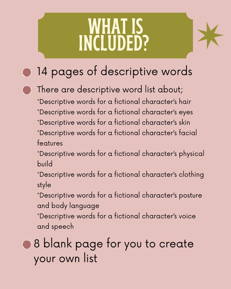 Character Creation Word List Descriptive Words for Writers Character