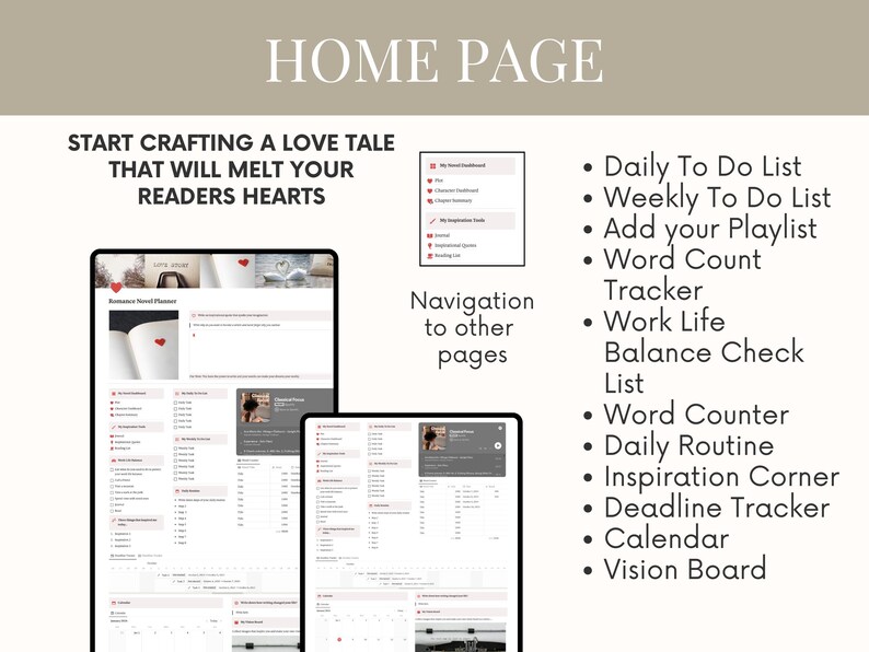 Romance Novel Notion Planner for Authors Romance Book Planner Romance Writing Workbook Guide to Writing a Bestselling Love Novel Planner