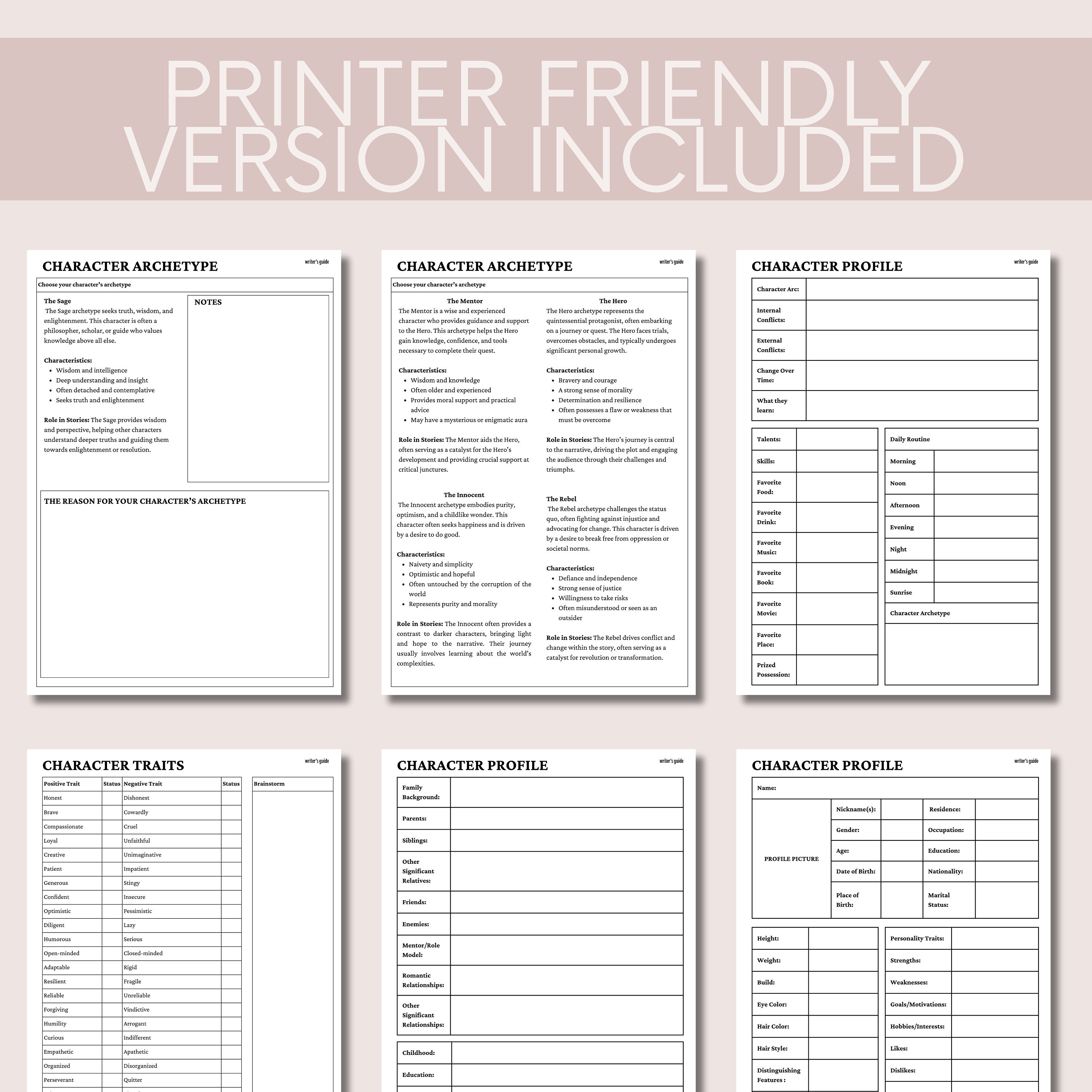 Fillable Character Profile, Printable Character Sheet, Character ...