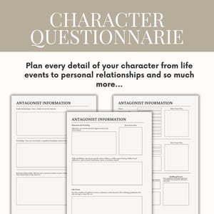 Novel Planner Writing Worksheets Novel Template Author Planner Writing Template Novel Workbook Writing Workbook Character Profiles Book Writing Planner Novel Outline antagonist workbook villain planner character creation