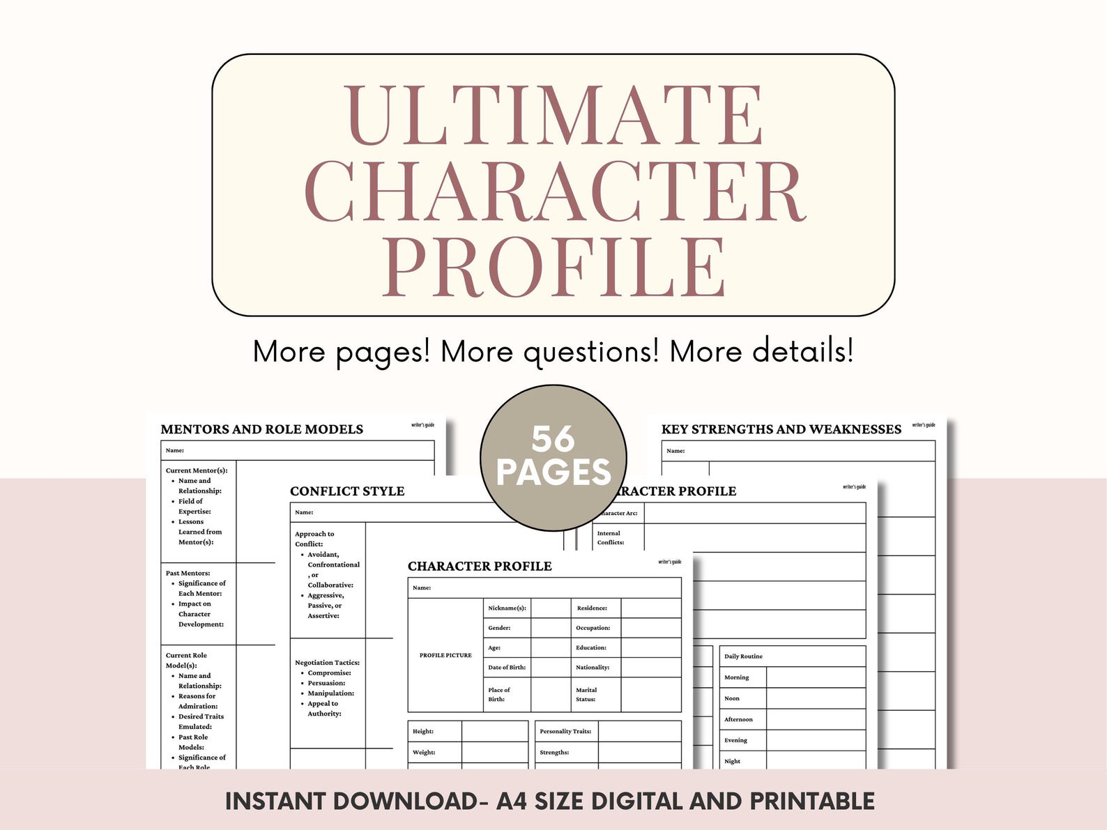 Character Profile Sheet: Author Planner, Novel Prep Character Chart ...
