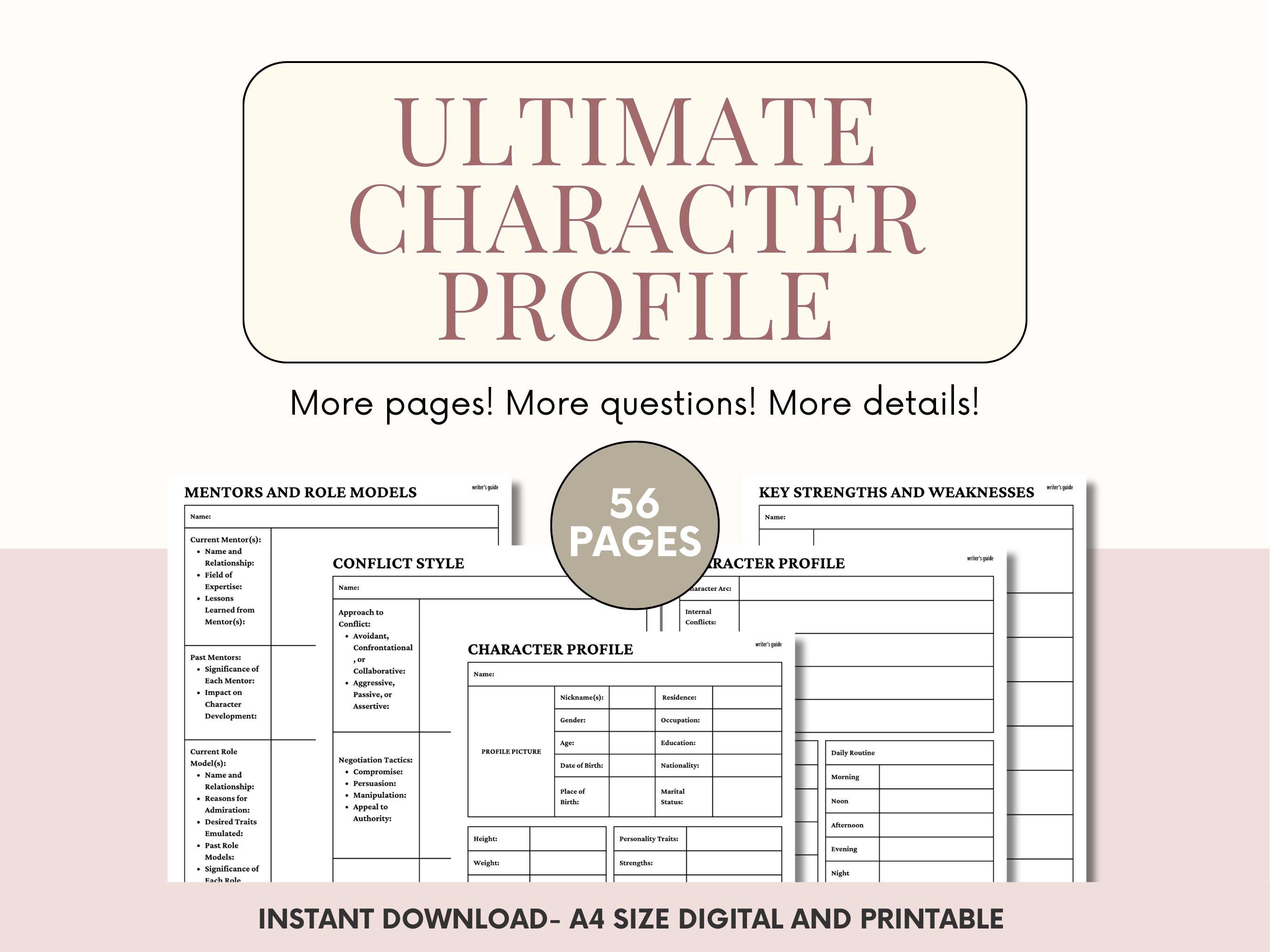 Character Profile Sheet Author Planner Novel Prep Character Chart Character Profile Sheet Author Planner Novel Prep Character Chart
