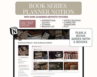 Dark Academia Book Series Notion Planner: Novel Writing Template, Book Plan Dashboard