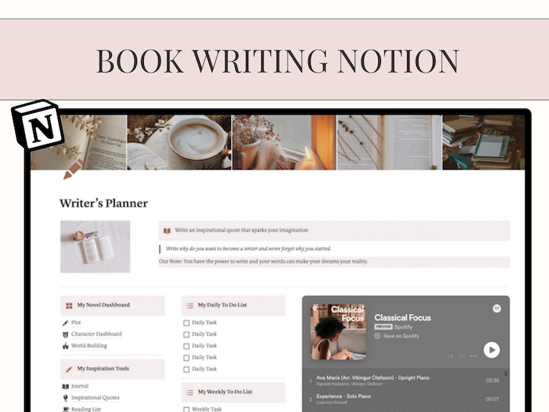 Notion Book Writing Template: Writer's Dashboard, Novel Planner - Etsy
