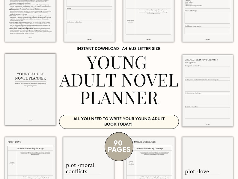 YA Novel Planner - Planner for Romance Authors: Love Story Workbook, How to Write a Book, and Novel Outline for Young Adult Fiction