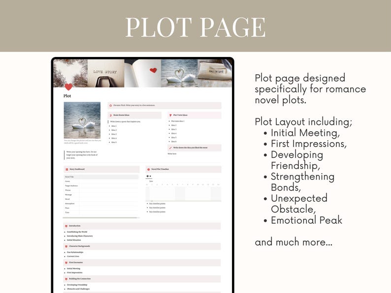 Romance Novel Notion Planner for Authors Romance Book Planner Romance Writing Workbook Guide to Writing a Bestselling Love Novel Planner