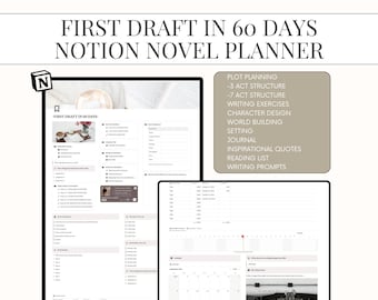 Notion Novel Planner: Book Writing Dashboard, Write a Book in 60 Days, Nanowrimo Hub