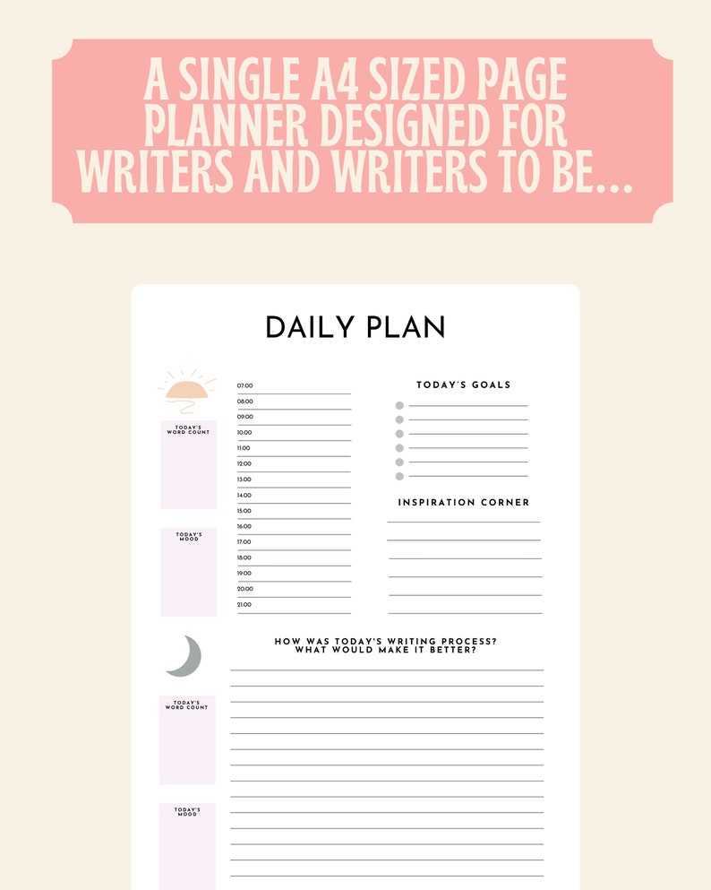 Writer's Daily Planner, Daily Planner for Writers, Printable Daily
