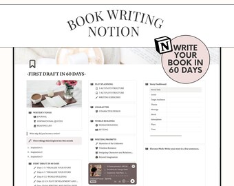 Notion Book Writing Planner: 60 Day Novel Writing Hub, Story Outline Template, Beginner Book Writing Planner, Book Calendar