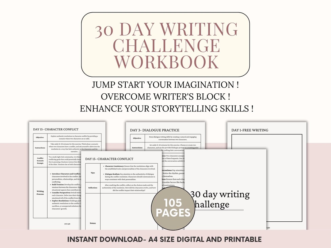 30 Day Writing Challenge Workbook Daily Prompts Exercises Tips Etsy