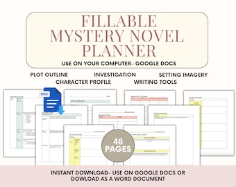 Mystery Novel Planner: Crime Writer Workbook, Murder Mystery Book Writing Worksheets-Thriller Novel(Fillable Google Docs)