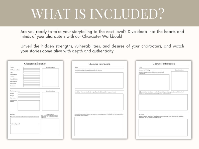 Fillable book character workbook, Author character profile planner, Novel writing template planner, Character writing worksheet, book plan