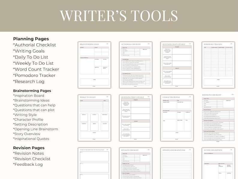 Novel Planner Detailed Digital and Printable Novel Planner World Building Character Creation Workbook Writing Prompts Plot Workbook for writers author planner