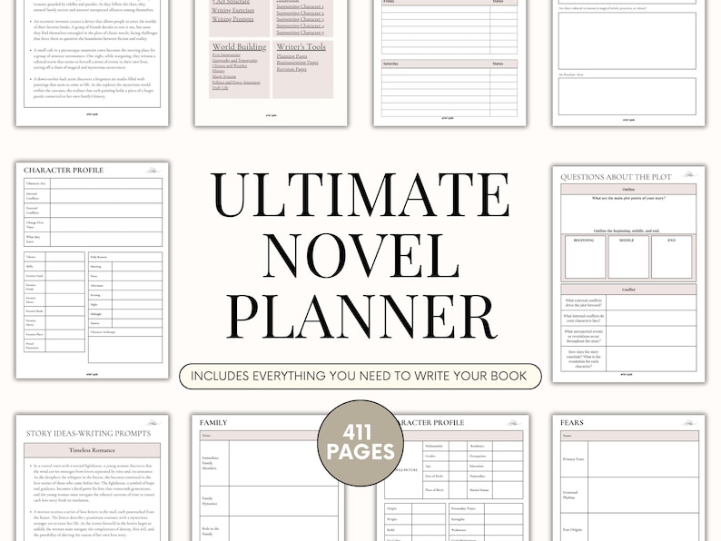 Book Writing, book writing planner, novel planner, novel writing kit, Outline a Novel, Plot Outline Sheet, plot planner, Plot Your Novel, Writer Workbook, writing organizer, book planner, guided book writing, fillable novel plan
