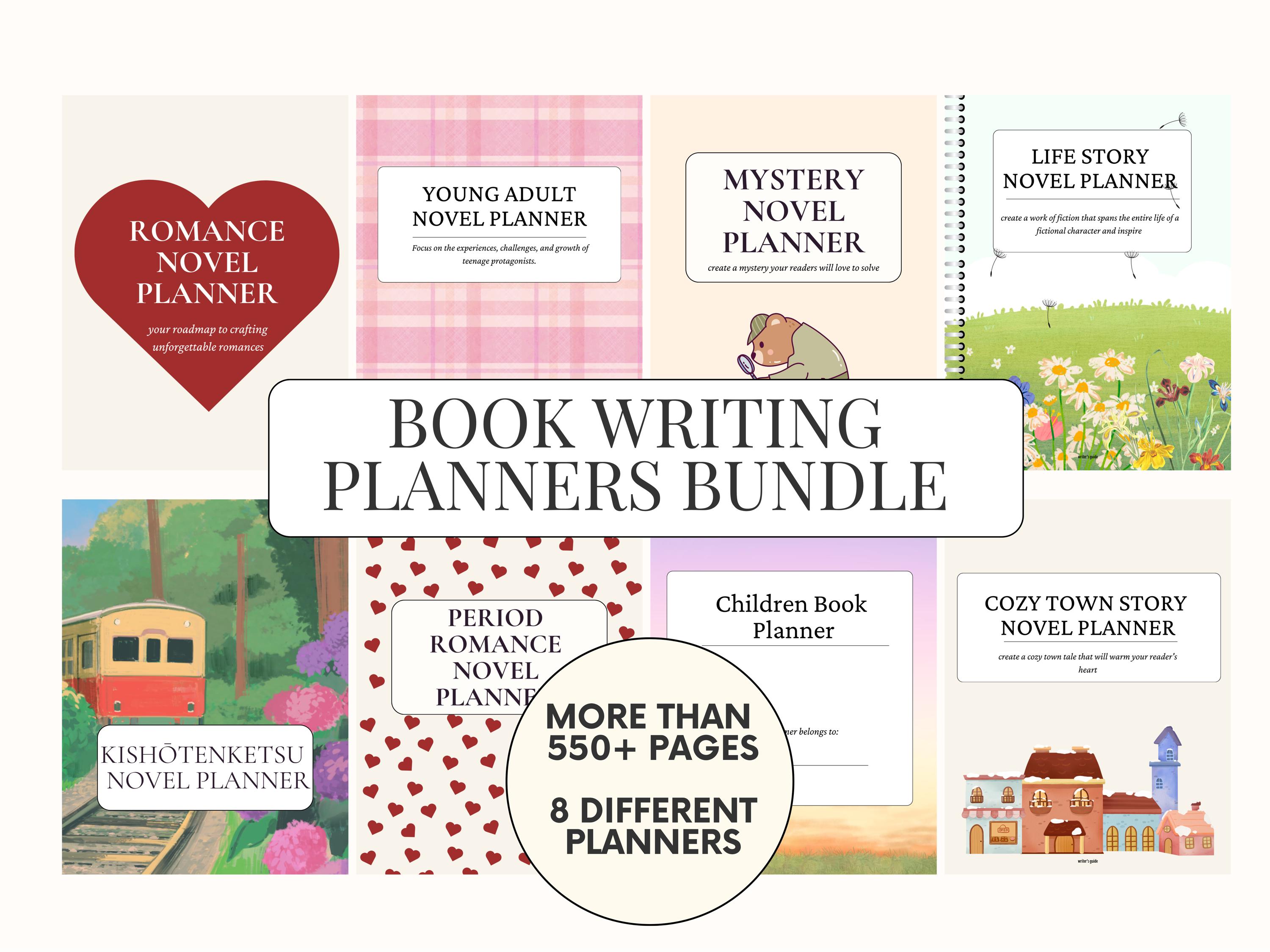 Novel Writing Planner Bundle: Author Book Outline Workbooks, (Digital& Printable, every book genre)