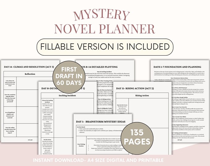 Fillable Mystery Novel Planner- First Draft in 60 Days
