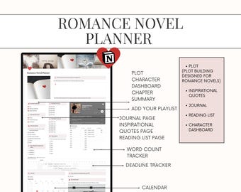Romance Novel Notion Planner: Book Writing Plan, Romance Cheatsheet, Plot Outline