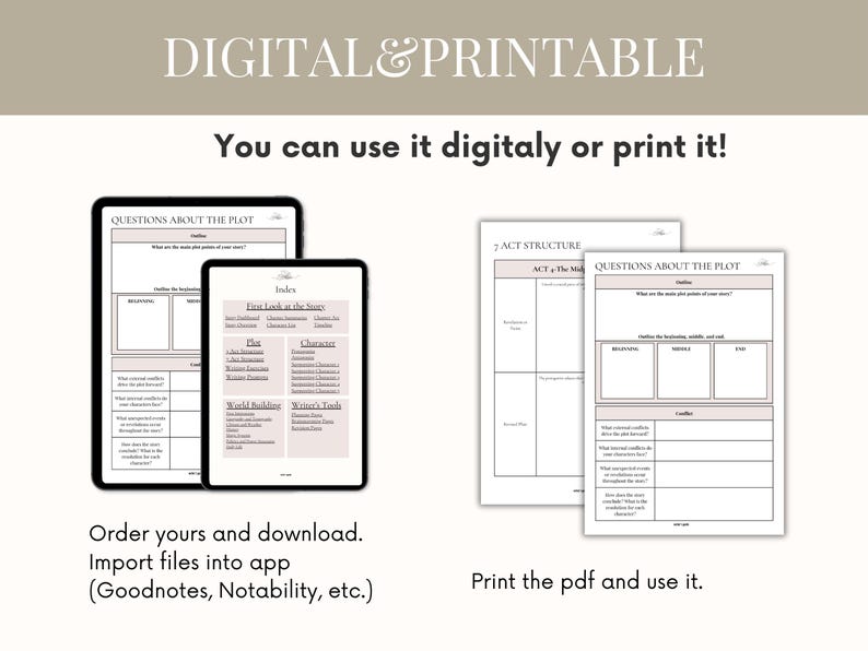 Novel Planner Detailed Digital and Printable Novel Planner World Building Character Creation Workbook Writing Prompts Plot Workbook for writers author planner