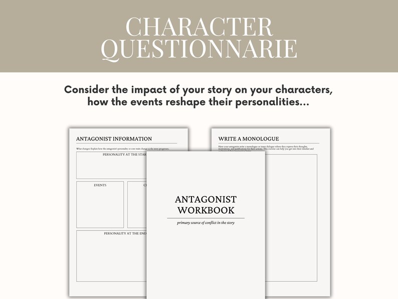 Novel Planner Writing Worksheets Novel Template Author Planner Writing Template Novel Workbook Writing Workbook Character Profiles Book Writing Planner Novel Outline antagonist workbook villain planner character creation
