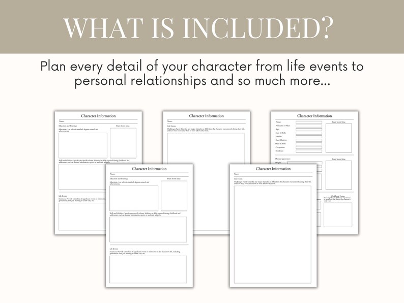 Fillable book character workbook, Author character profile planner, Novel writing template planner, Character writing worksheet, book plan