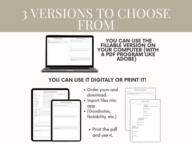 Fillable book character workbook, Author character profile planner, Novel writing template planner, Character writing worksheet, book plan