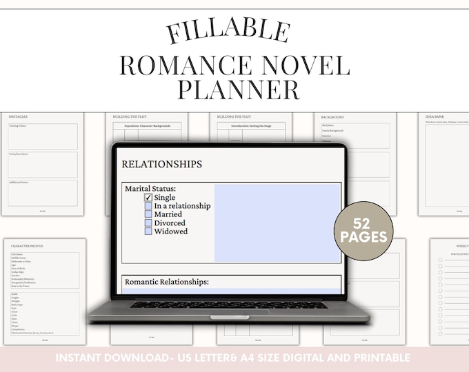 Fillable Romance Novel Planner