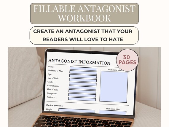 Fillable Antagonist Workbook: Villain Planner, Character Creation, Writing Worksheets