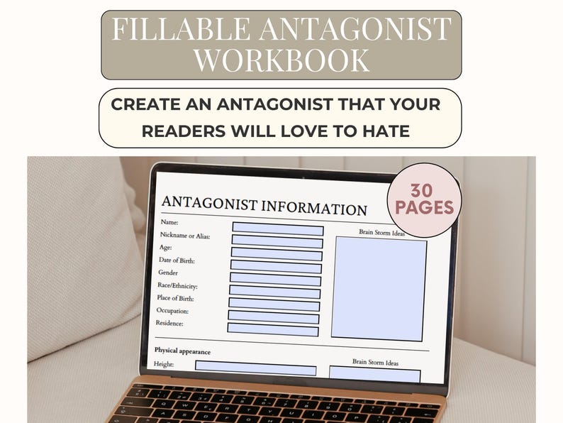 Novel Planner Writing Worksheets Novel Template Author Planner Writing Template Novel Workbook Writing Workbook Character Profiles Book Writing Planner Novel Outline antagonist workbook villain planner character creation