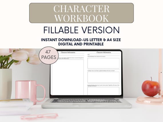 Character Profile Workbook: Novel Writing Template, Protagonist Worksheet (Printable & Fillable PDF)