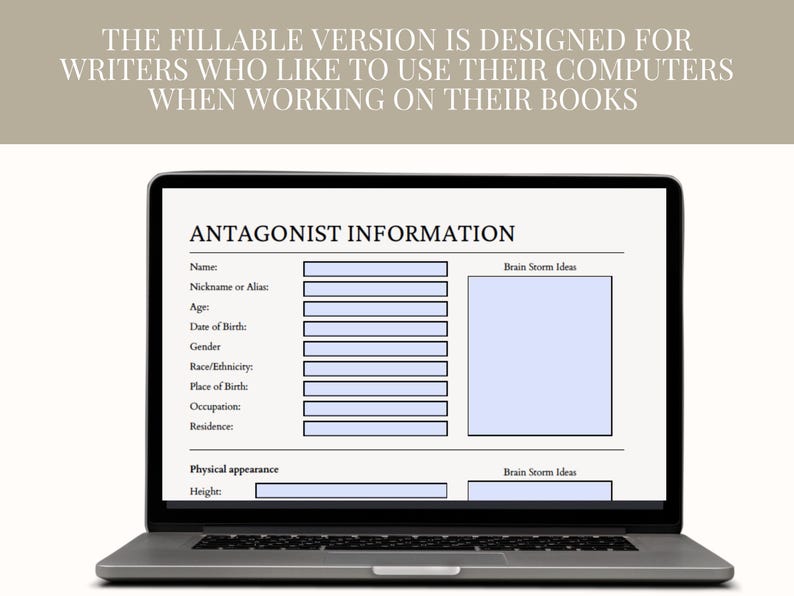 Novel Planner Writing Worksheets Novel Template Author Planner Writing Template Novel Workbook Writing Workbook Character Profiles Book Writing Planner Novel Outline antagonist workbook villain planner character creation
