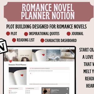Romance Novel Notion Planner for Authors, Romance Book Planner, Romance Writing Workbook, Guide to Writing a Bestselling Love Novel Planner