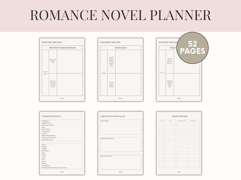Fillable Fantasy Romance Novel Planner Kit World Building Workbook | Author Resource Writing Templates | Romance Story Planner | Romance Writing  Worksheets