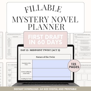 Agenda de roman policier et policier, agenda de livre avec contours de livre, feuilles de travail d'écriture, plans de roman thriller, auteurs de crimes, agendas de séries de livres