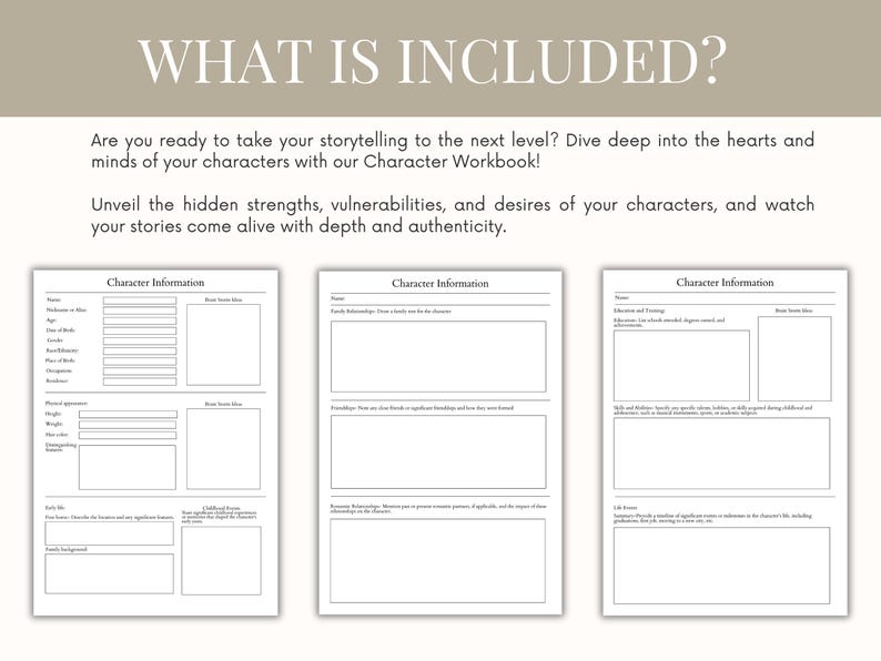 Novel Character Planner Author Planner Character Workbook Character Profile Book Fanfic Novel Character Design Character Profile Book