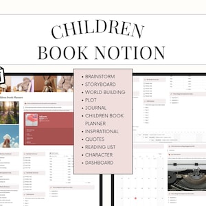 Planificateur de livre pour enfants Notion, auteur de livre pour enfant, Notion modèle de livre pour enfants, écrire un livre pour enfants Notion Planner