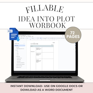 Planificador de escritura de novelas: Cuaderno de trabajo de ideas para la planificación, esquema del libro (plantilla de Word rellenable para Google Docs)